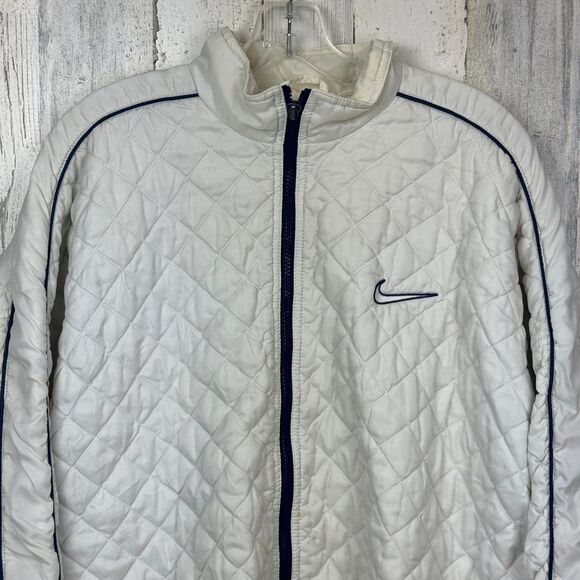Nike Big Swoosh Quilted Full Zip White Windbreaker Jacket Size XL 16/18 90's - Picture 3 of 12